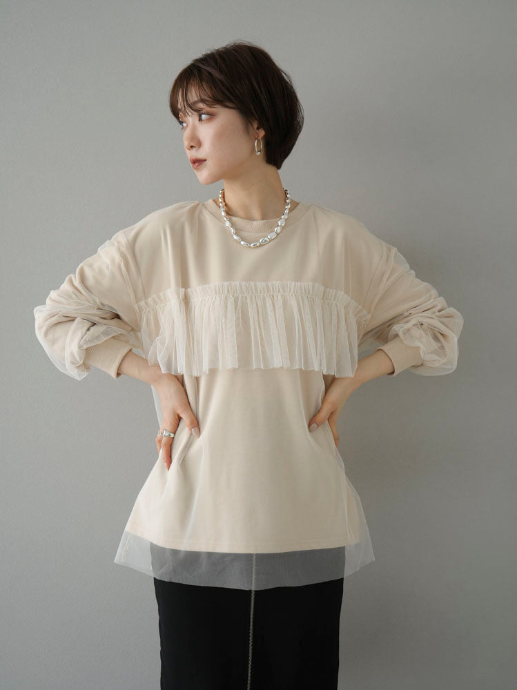 [Pre-order] Tulle Docking Sweat Pullover/Light Beige