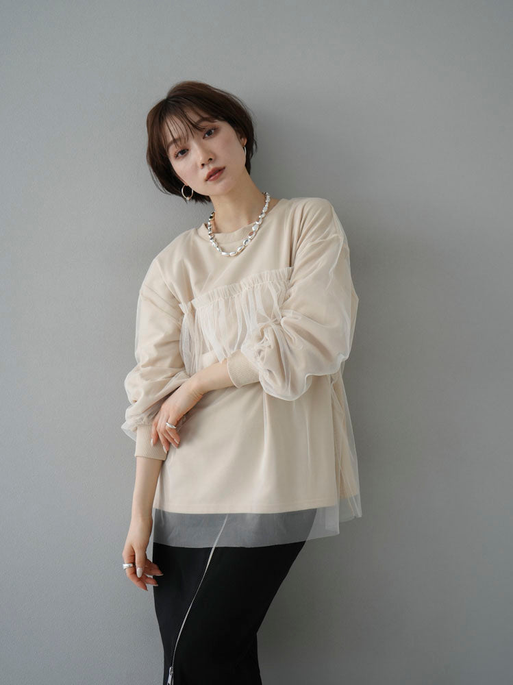 [Pre-order] Tulle Docking Sweat Pullover/Light Beige