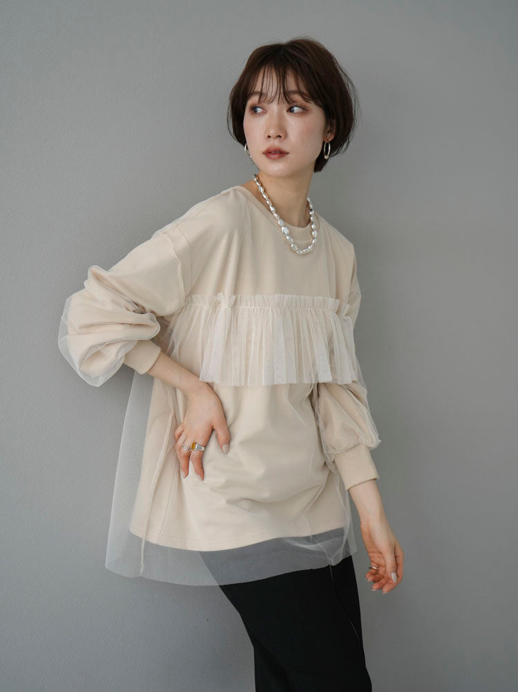 [Pre-order] Tulle Docking Sweat Pullover/Light Beige