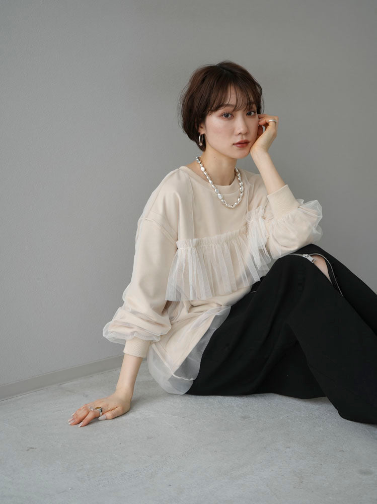 [Pre-order] Tulle Docking Sweat Pullover/Light Beige