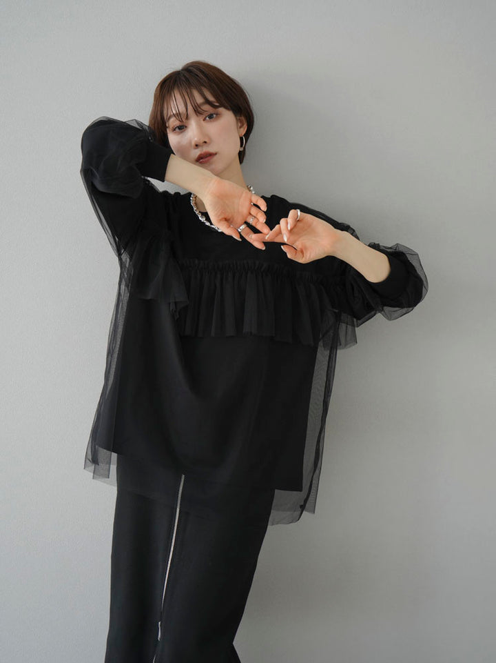[Pre-order] Tulle Docking Sweat Pullover/Black