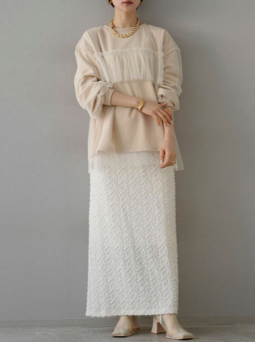 [Pre-order] Tulle Docking Sweat Pullover/Light Beige