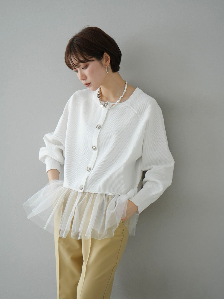 [Pre-order] 2-way tulle hem cardigan/white