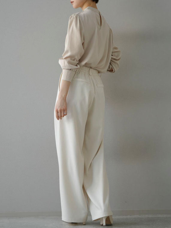 [SET] 2WAY pearl asymmetrical blouse + one-tuck wide pants (2set)