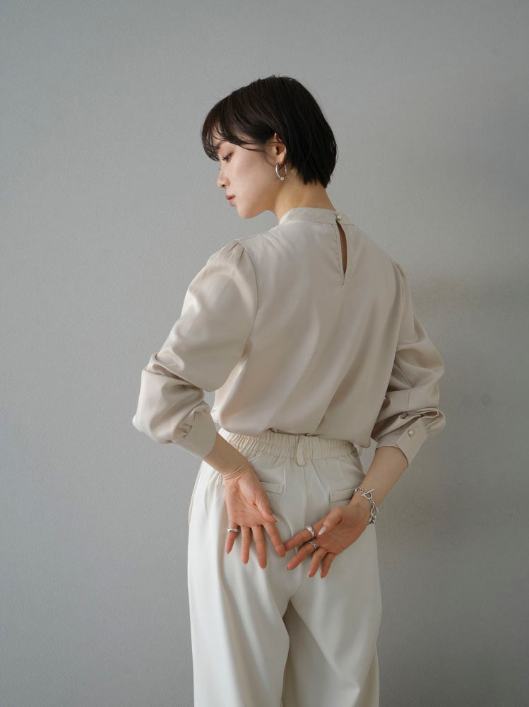 [SET] 2WAY pearl asymmetrical blouse + one-tuck wide pants (2set)