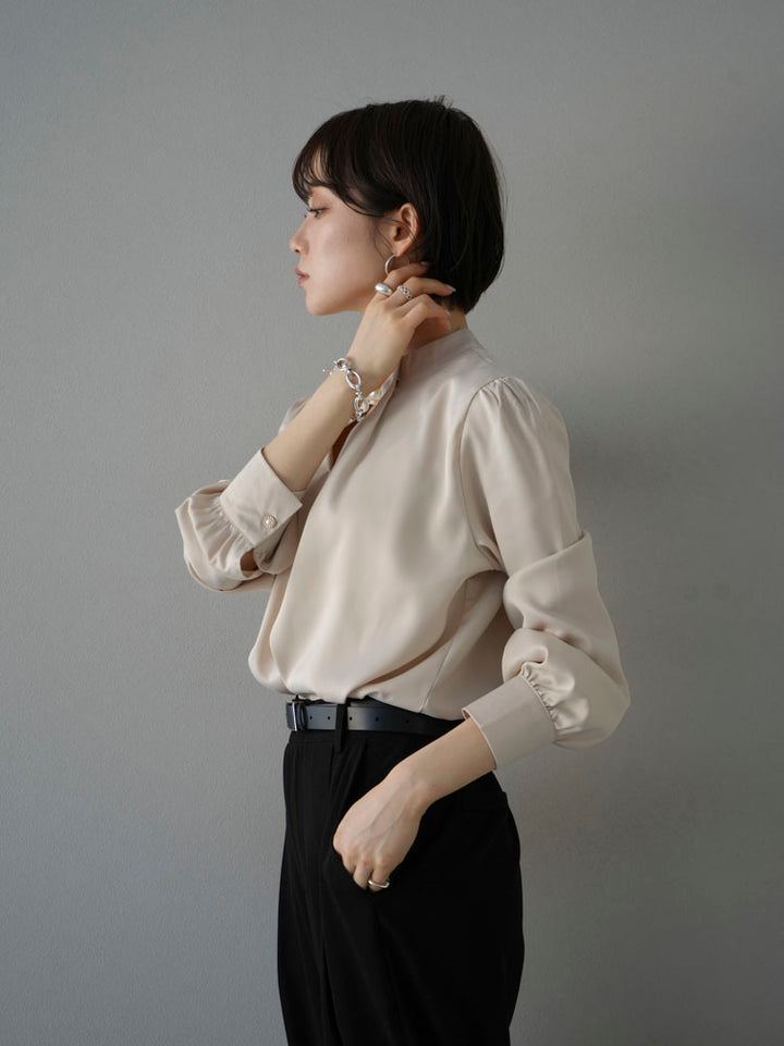 [SET] 2WAY pearl asymmetrical blouse + one-tuck wide pants (2set)