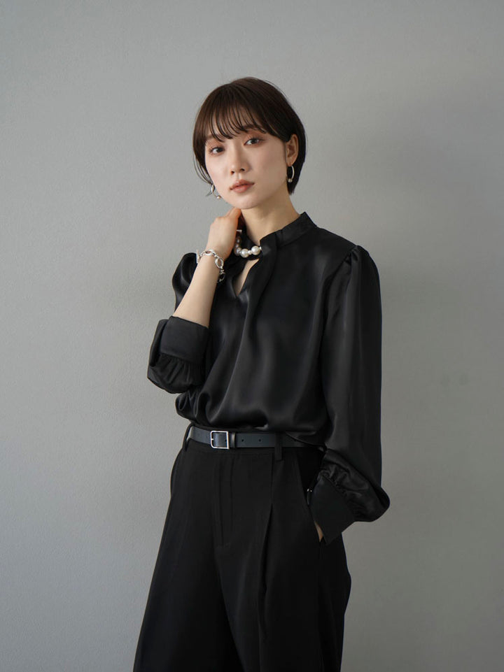 [SET] 2WAY pearl asymmetrical blouse + one-tuck wide pants (2set)