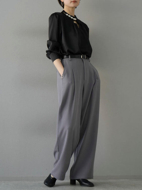 [SET] 2WAY pearl asymmetrical blouse + one-tuck wide pants (2set)