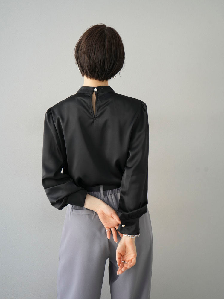 [SET] 2WAY pearl asymmetrical blouse + one-tuck wide pants (2set)