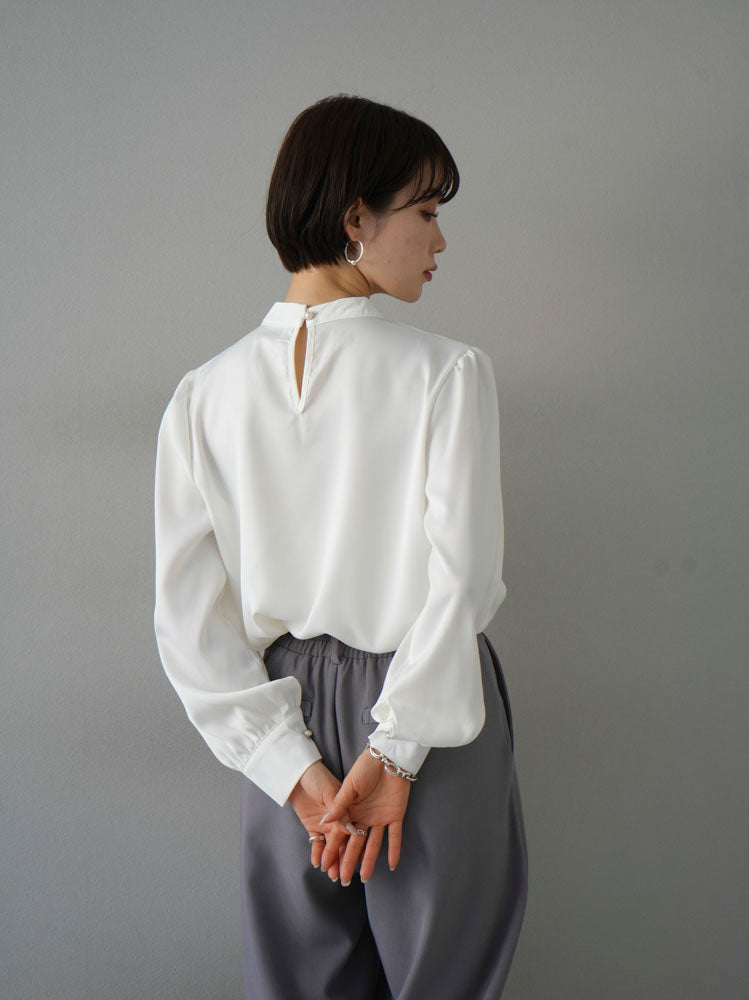 [SET] 2WAY pearl asymmetrical blouse + one-tuck wide pants (2set)