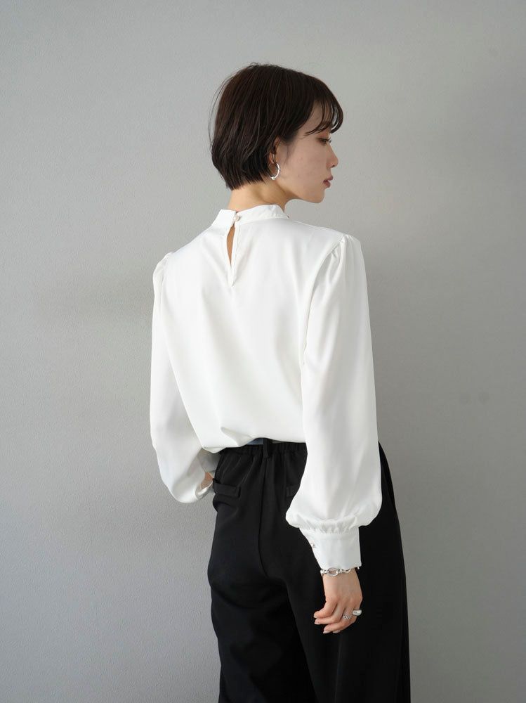 [SET] 2WAY pearl asymmetrical blouse + one-tuck wide pants (2set)