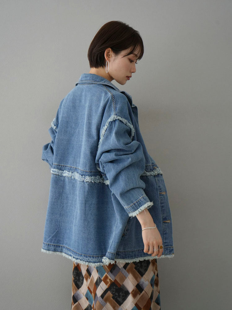 [SET] 2WAY denim stand-up collar jacket + retro pattern bunt collar overshirt + retro pattern flare skirt (2-3 sets)