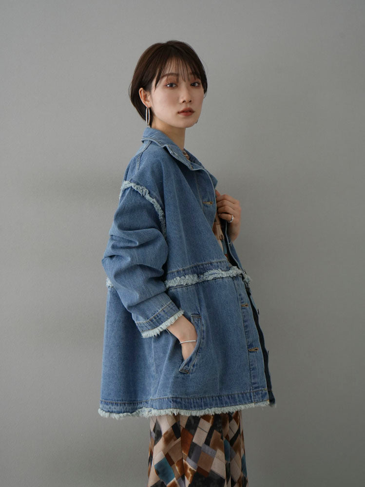 [SET] 2WAY denim stand-up collar jacket + retro pattern bunt collar overshirt + retro pattern flare skirt (2-3 sets)