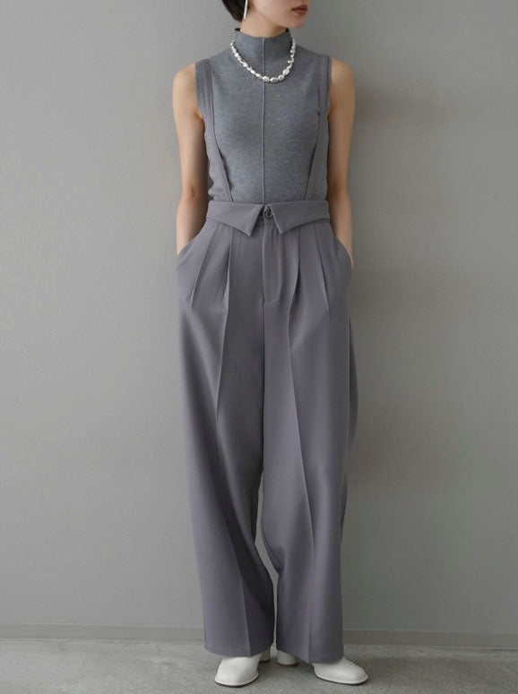 [Pre-order] Petite neck center seam sleeveless knit top/gray