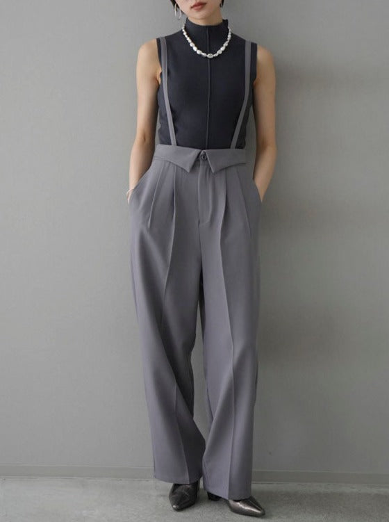 [Pre-order] Petite neck center seam sleeveless knit top/dark gray