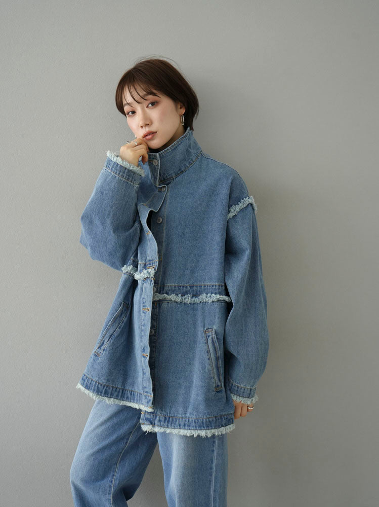 [SET] 2WAY denim stand collar jacket + double strap cut rib bra camisole + pocket design straight denim (2-3 sets)