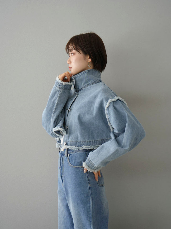 [SET] 2WAY denim stand collar jacket + double strap cut rib bra camisole + pocket design straight denim (2-3 sets)