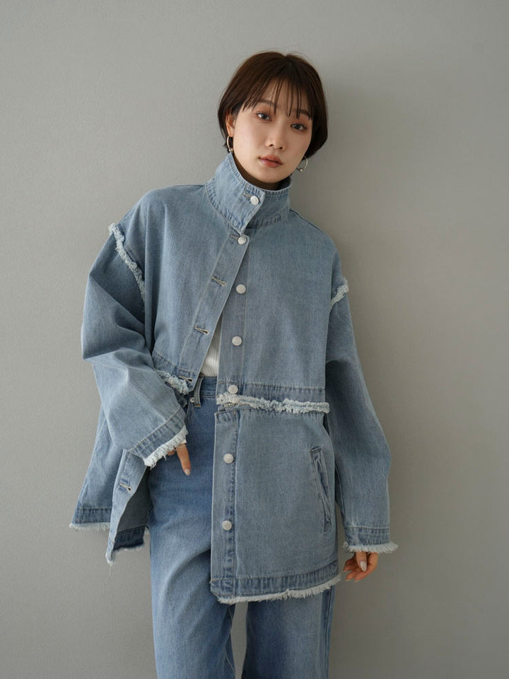 [SET] 2WAY denim stand collar jacket + double strap cut rib bra camisole + pocket design straight denim (2-3 sets)