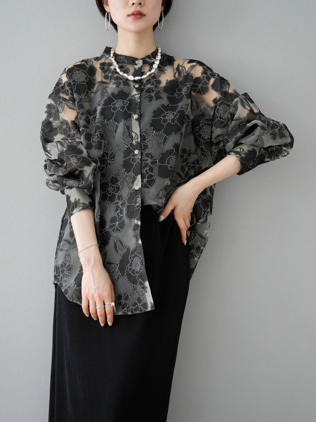 [Pre-order] Stitched Flower Jacquard Tulle Shirt/Mix