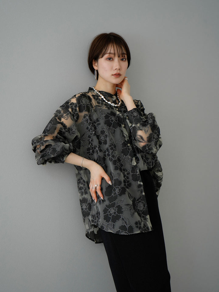 [Pre-order] Stitched Flower Jacquard Tulle Shirt/Mix