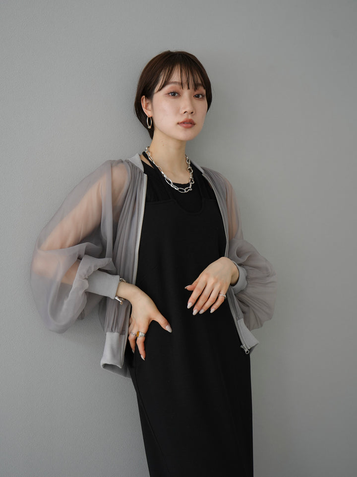 [SET] Organza rib blouson + cut rib American rib tank top + design neck backless camisole dress (3 sets)