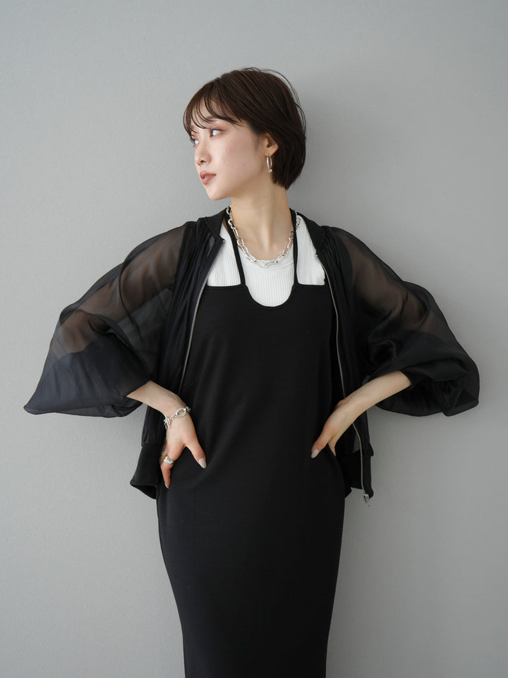 [SET] Organza rib blouson + cut rib American rib tank top + design neck backless camisole dress (3 sets)