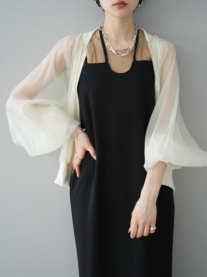 [SET] Organza rib blouson + cut rib American rib tank top + design neck backless camisole dress (3 sets)