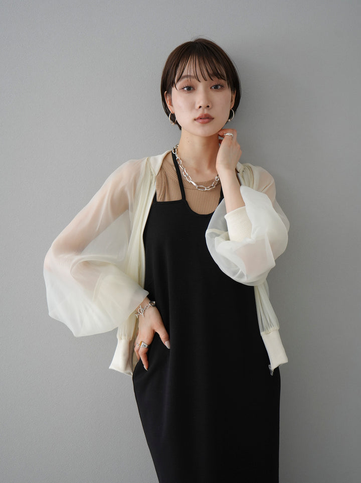 [SET] Organza rib blouson + cut rib American rib tank top + design neck backless camisole dress (3 sets)