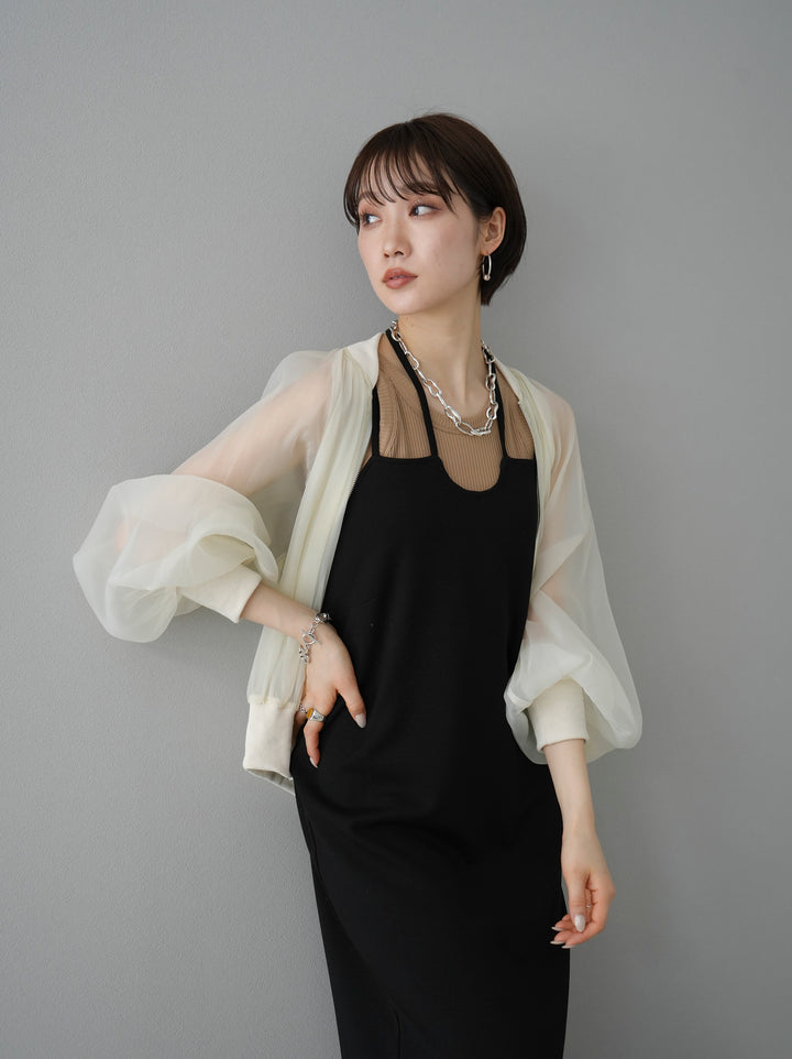 [SET] Organza rib blouson + cut rib American rib tank top + design neck backless camisole dress (3 sets)