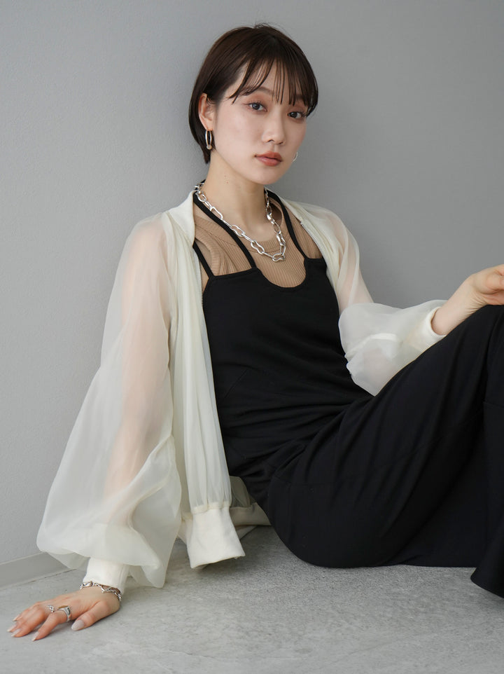 [SET] Organza rib blouson + cut rib American rib tank top + design neck backless camisole dress (3 sets)