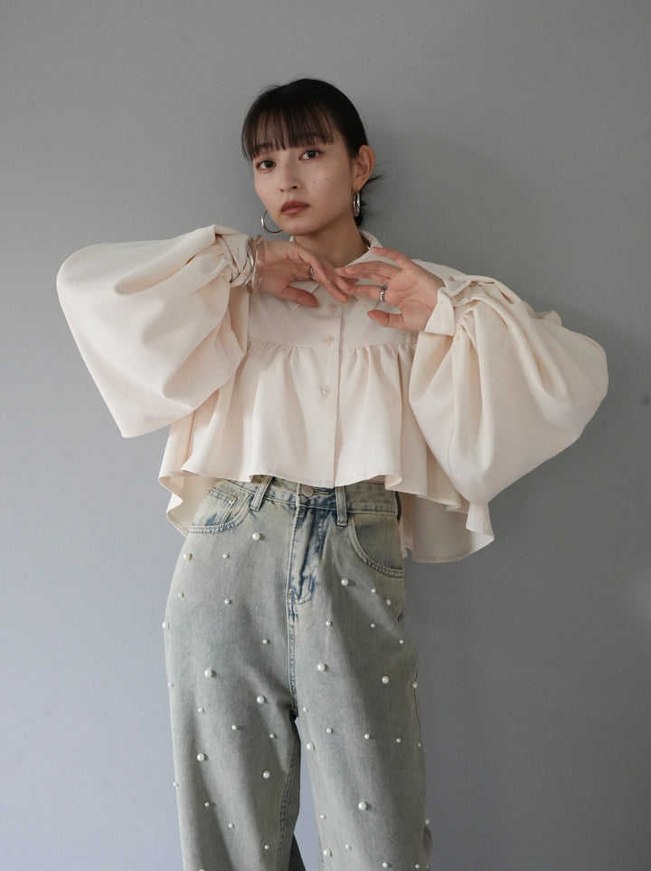 [Pre-order] Short Gathered Blouse/Ecru