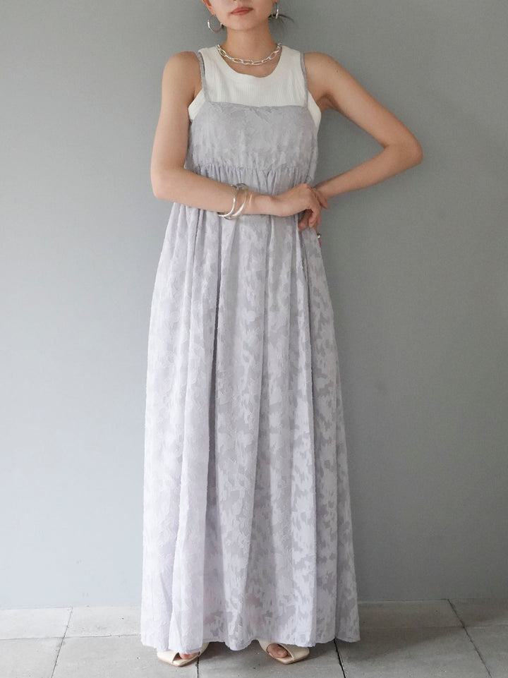 [Pre-order] Flower Jacquard Camisole Dress/Gray