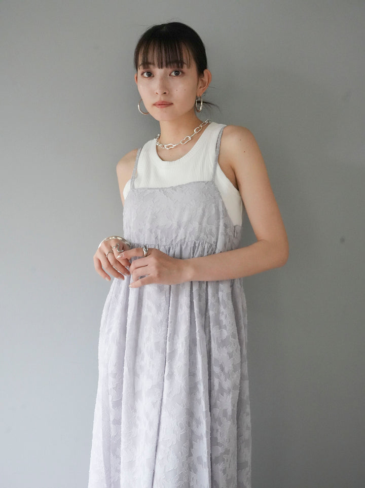 [Pre-order] Flower Jacquard Camisole Dress/Gray