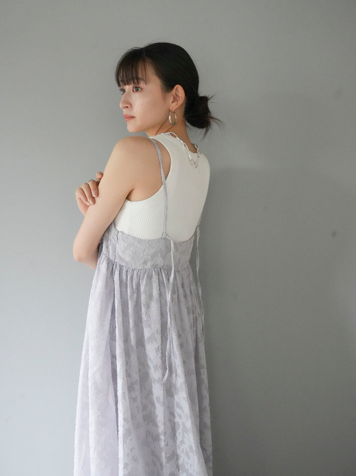 [Pre-order] Flower Jacquard Camisole Dress/Gray