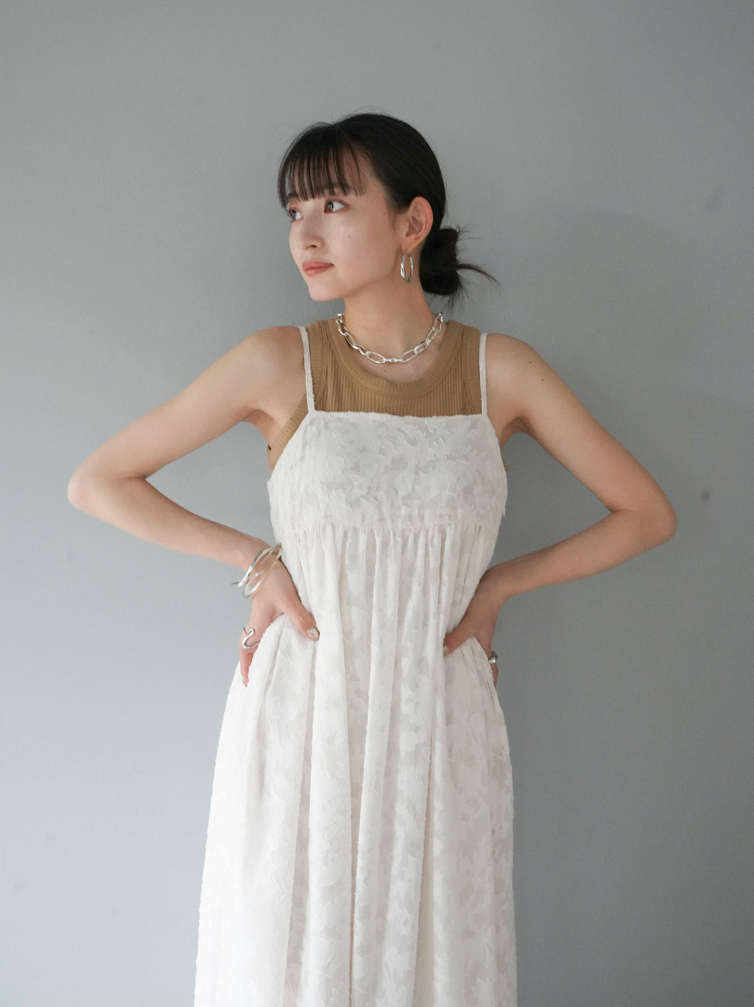 [Pre-order] Flower Jacquard Camisole Dress/Ivory