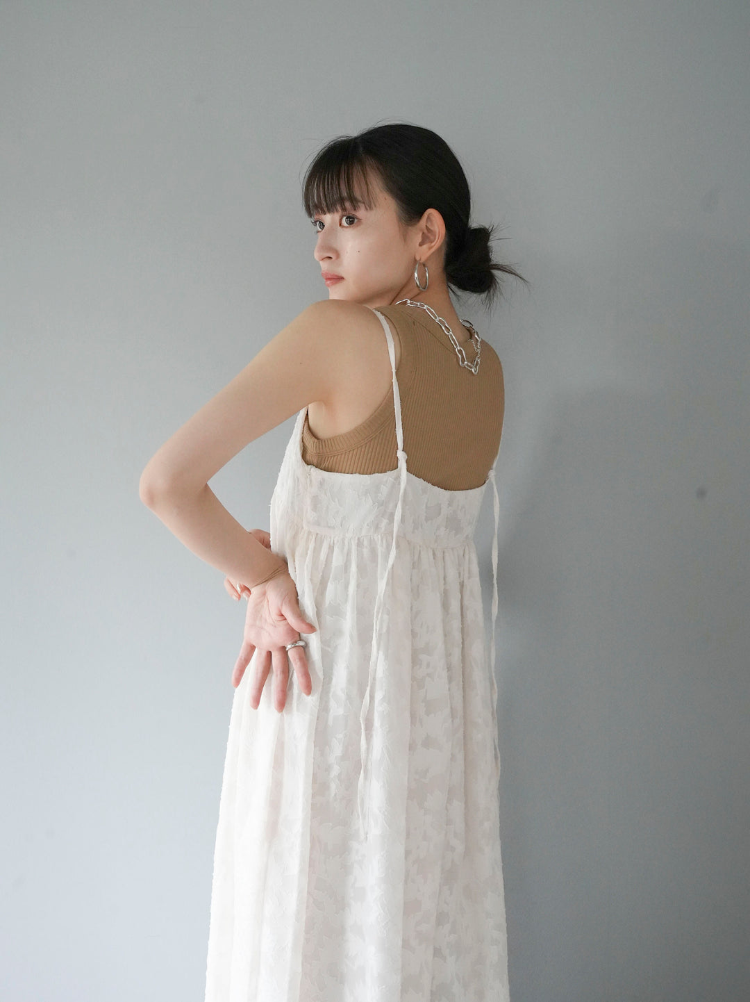 [Pre-order] Flower Jacquard Camisole Dress/Ivory