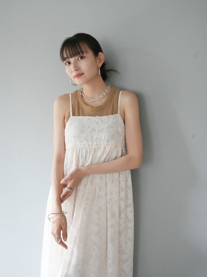 [Pre-order] Flower Jacquard Camisole Dress/Ivory