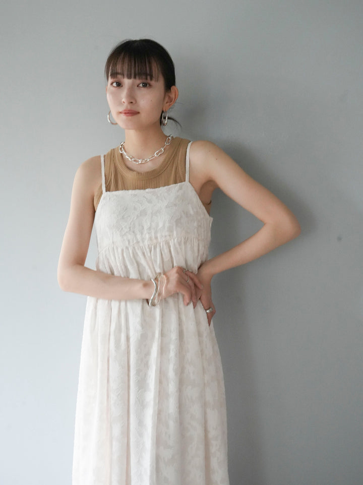 [Pre-order] Flower Jacquard Camisole Dress/Ivory