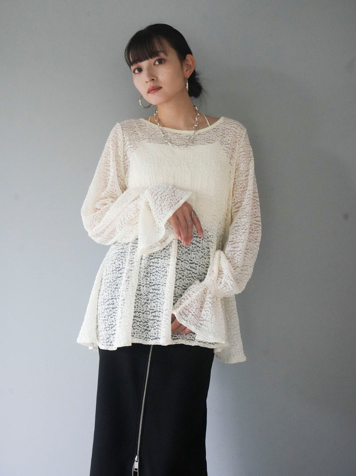 [Pre-order] Lace shirred top/ivory