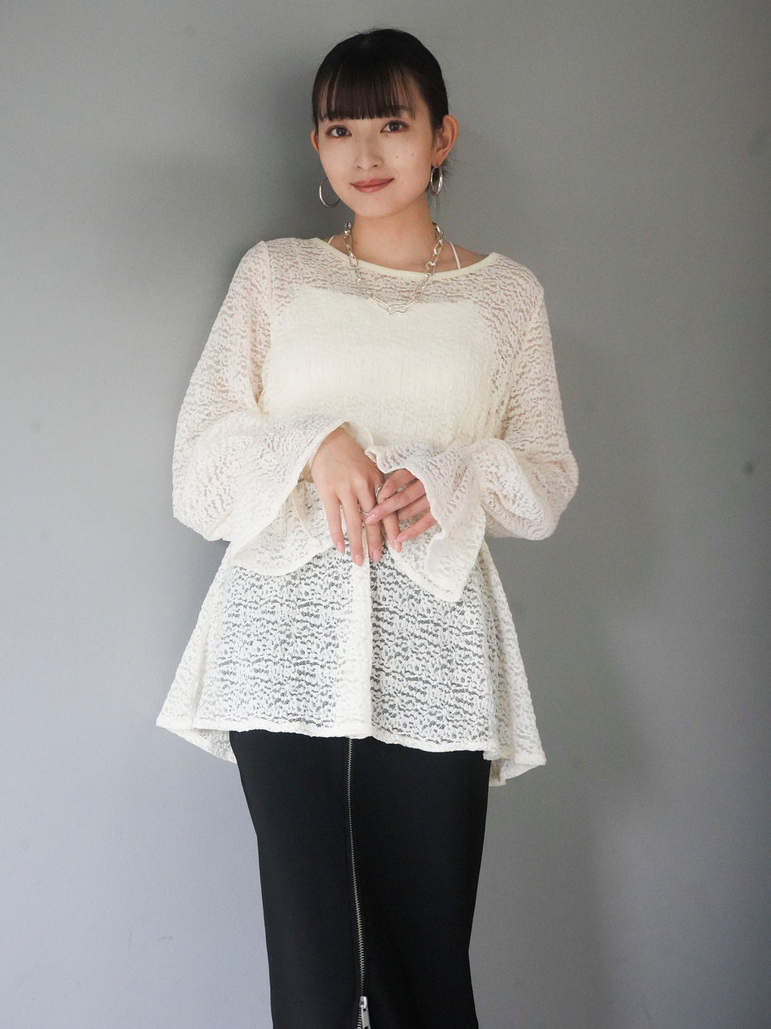 [Pre-order] Lace shirred top/ivory