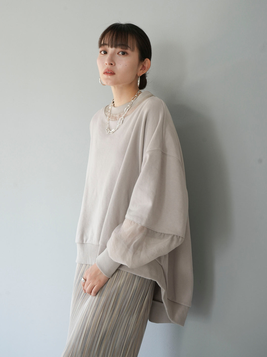 [SET] Point sheer fleece pullover + multi-color I-line pleated skirt (2 sets)