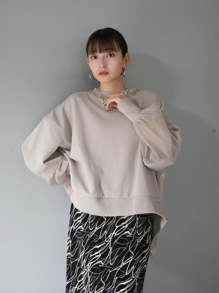 [SET] Point sheer fleece pullover + pen touch I-line pleated skirt (2set)