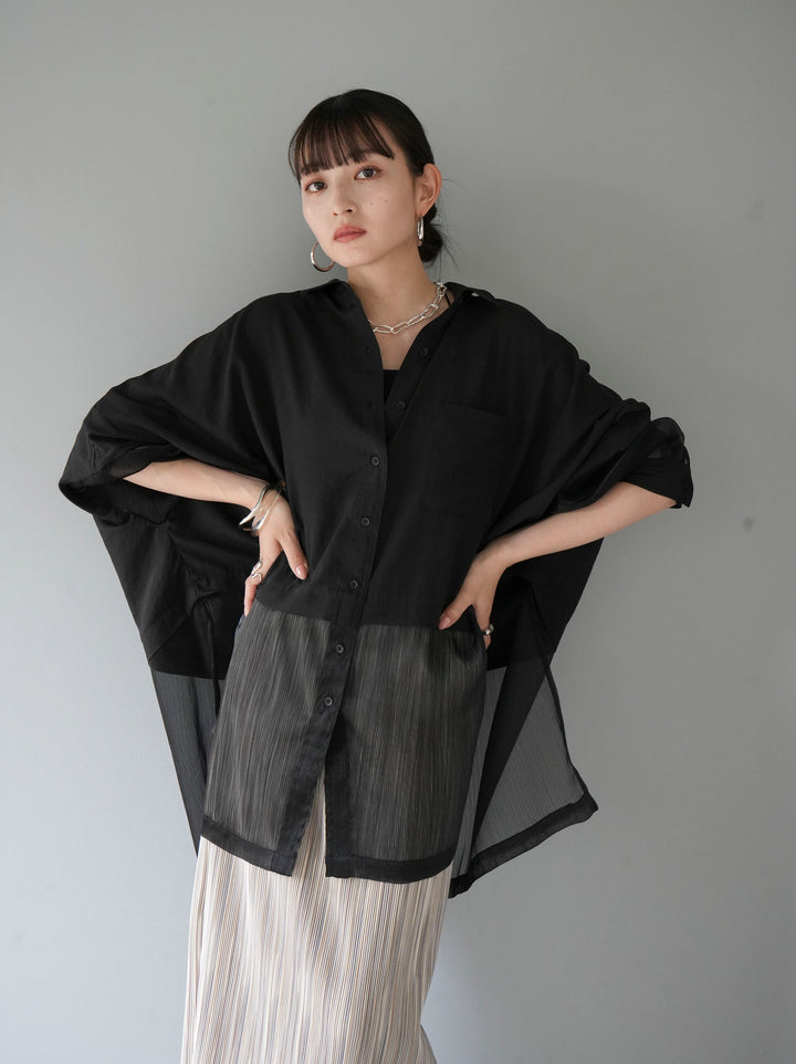 【預訂】異材質蝙蝠衫/黑色