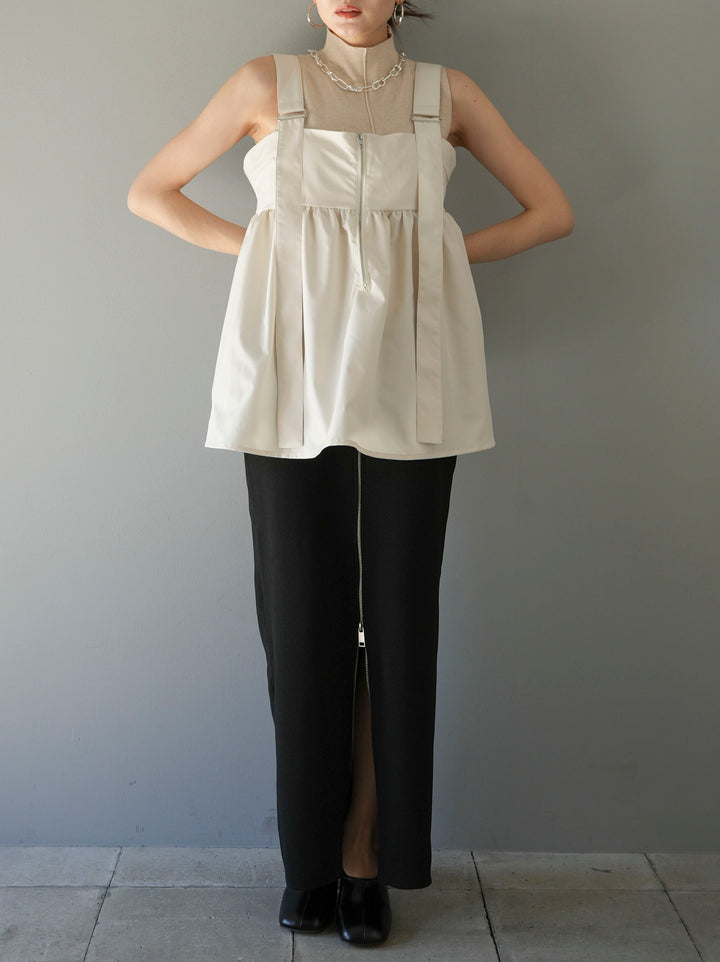[SET] Venetian Plum Zip Cami + Petite Neck Center Seam Sleeveless Knit Top + Front Zip Knit Tight Skirt (3set)