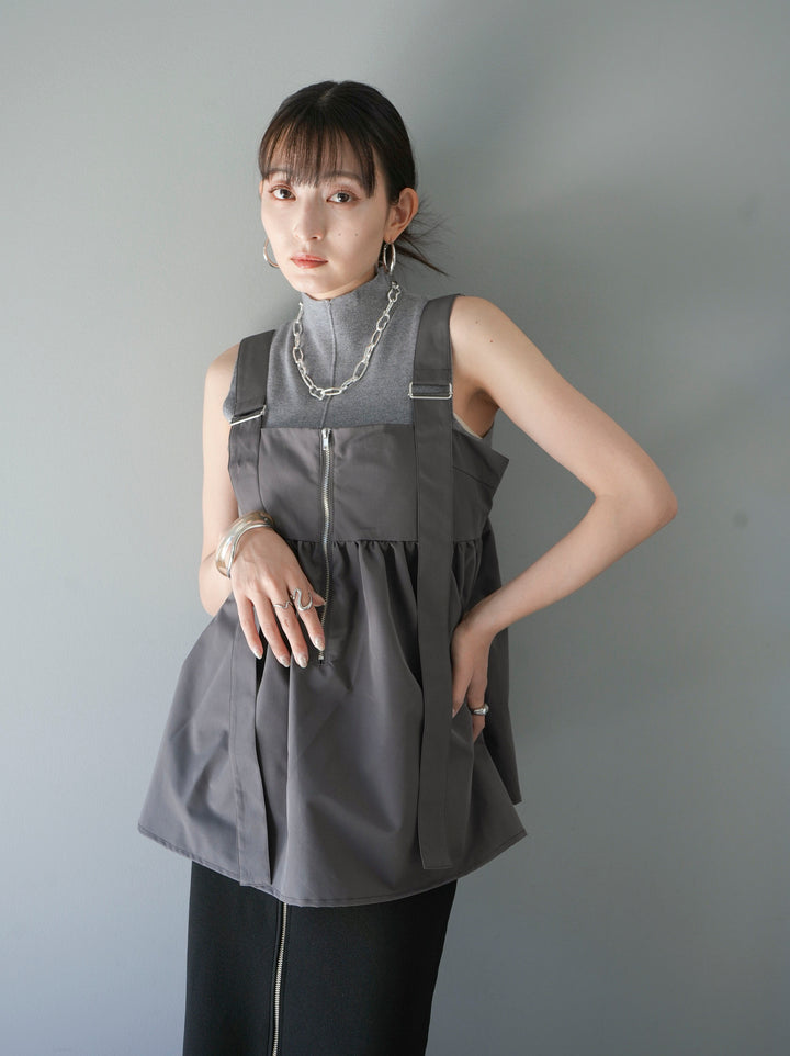 [SET] Venetian Plum Zip Cami + Petite Neck Center Seam Sleeveless Knit Top + Front Zip Knit Tight Skirt (3set)