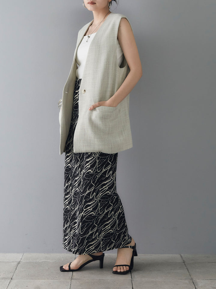 [SET] Linen touch no-collar gilet + Telekorib bare camisole + Pen touch I-line pleated skirt (3 sets)