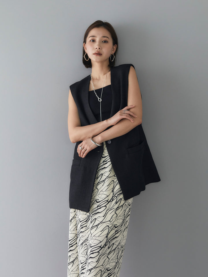 [SET] Linen touch no-collar gilet + Telekorib bare camisole + Pen touch I-line pleated skirt (3 sets)