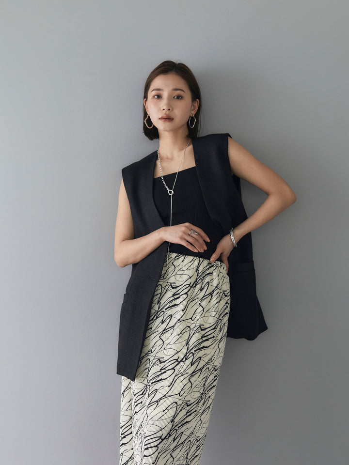 [SET] Linen touch no-collar gilet + Telekorib bare camisole + Pen touch I-line pleated skirt (3 sets)