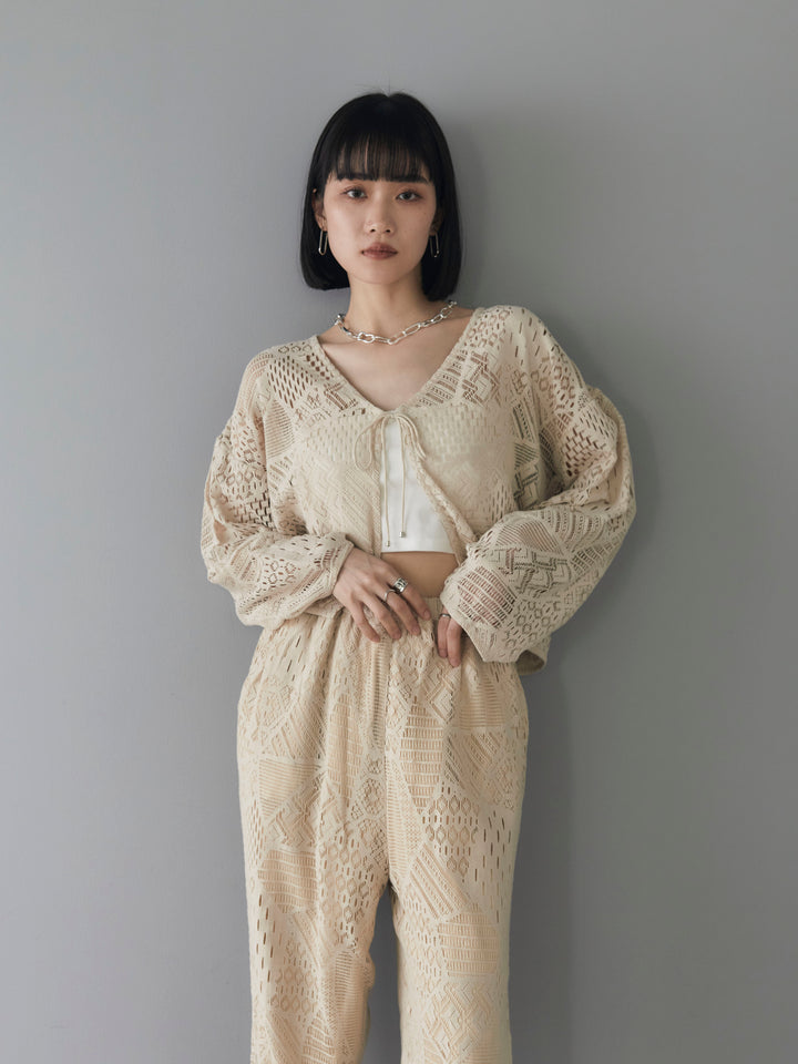 [SET] Cotton lace bolero + telekorib bare camisole + cotton lace wide pants (3 sets)