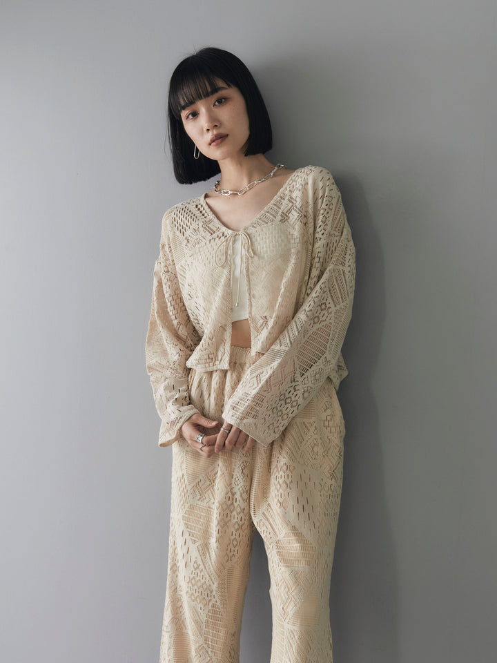 [SET] Cotton lace bolero + telekorib bare camisole + cotton lace wide pants (3 sets)